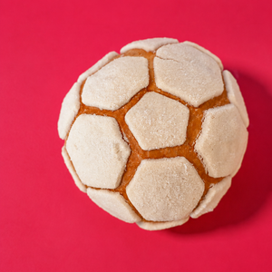 Plush soccer ball on a red background